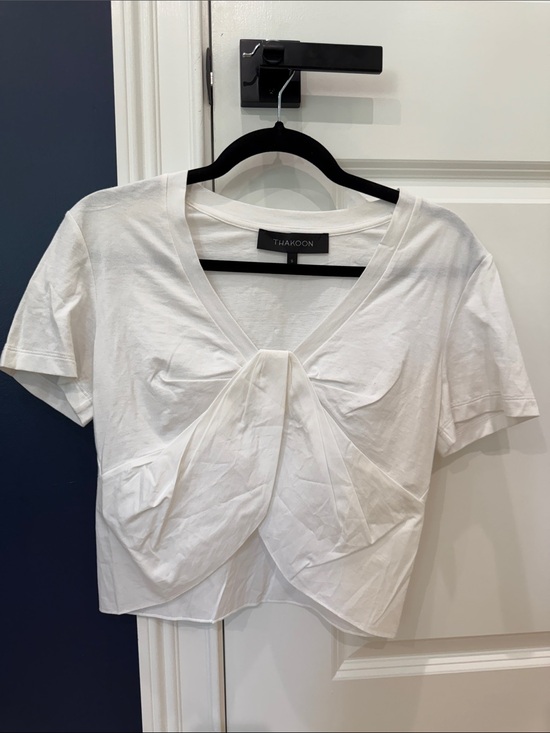 Thakoon Tops - Thakoon White Knot-Front V-Neck Crop Top